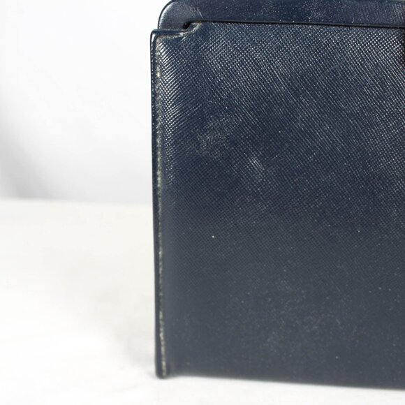 Vintage 1950s Navy Faux Leather Handbag with Art Deco Latch & Metal Chain - Picture 6 of 16